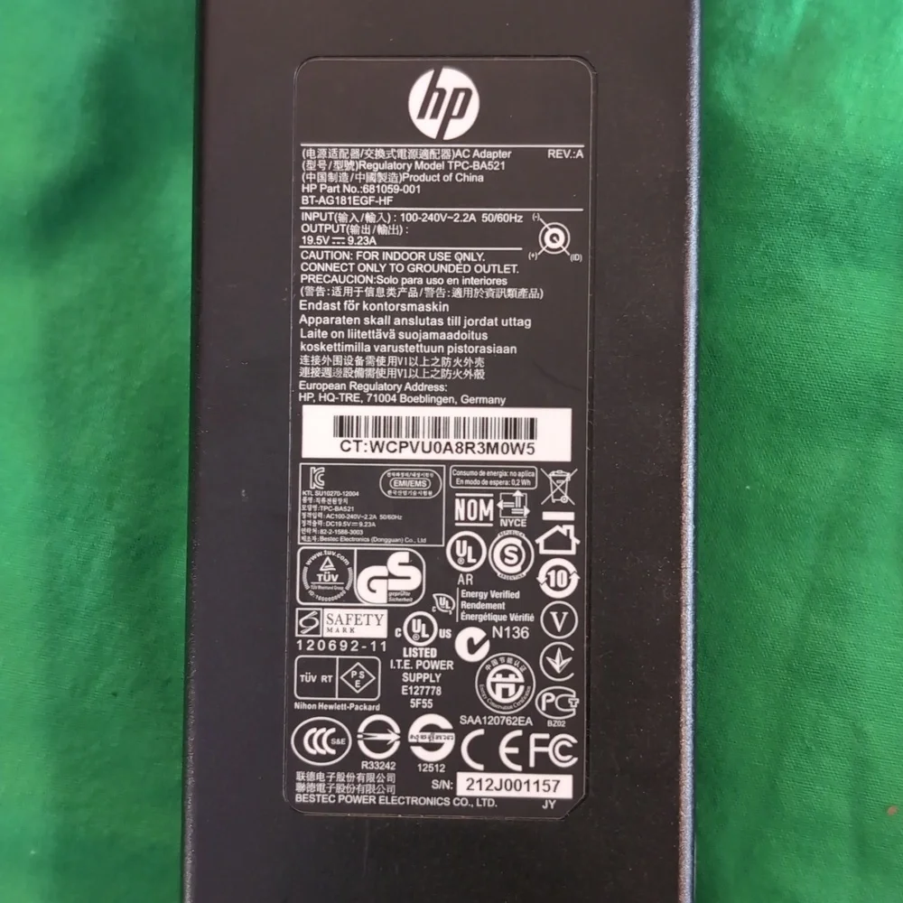 HP TPC-BA521 180W AC Adapter OEM HP Power Supply 19.5V 9.23A